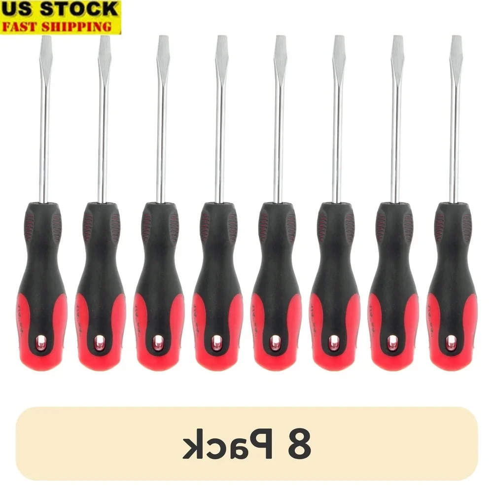 

8 Pack 1/4 x 4 Inch Slotted Screwdriver Comfort Grip Handle Ergonomic Design Rust Resistant Steel Non Slip Grip Workshop Tool