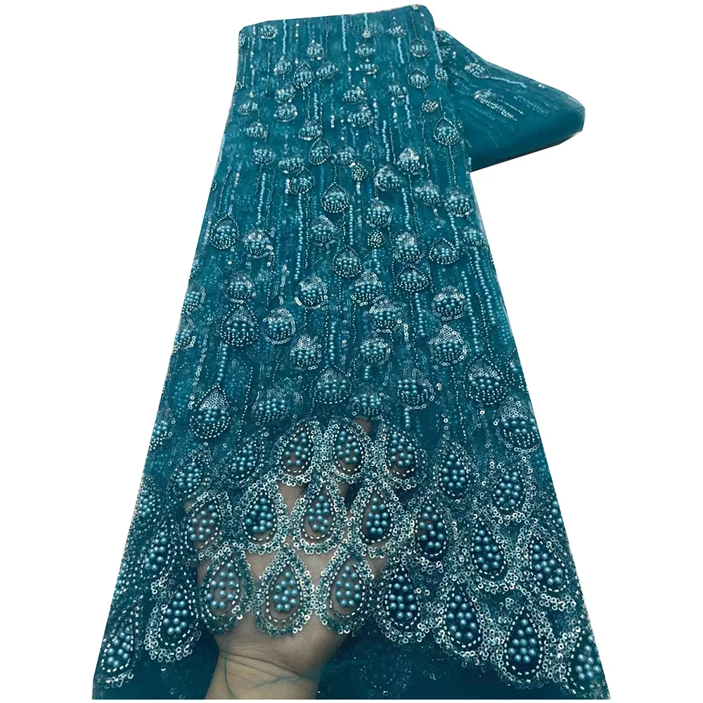 

African Tulle Beaded Lace With Sequins Fabrics Fashionial 5 Yards Mesh Material For Women Party Dresses Luxury Beades Lace