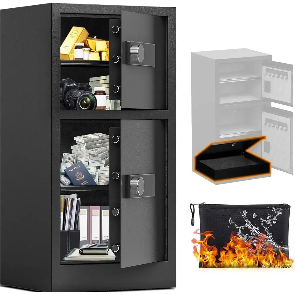 Extra Large Home Safe with Fireproof and Waterproof Bag, Heavy Duty Double Door Security Safe Box with Removable Shelves, Digita