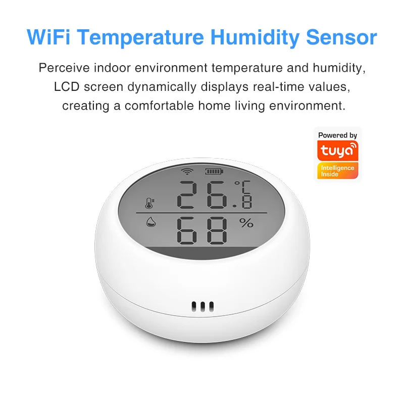 

Glomarket Tuya WIFI Temperature Humidity Sensor Indoor Smart Remote Control Hygrometer Thermometer Detector With LCD Display