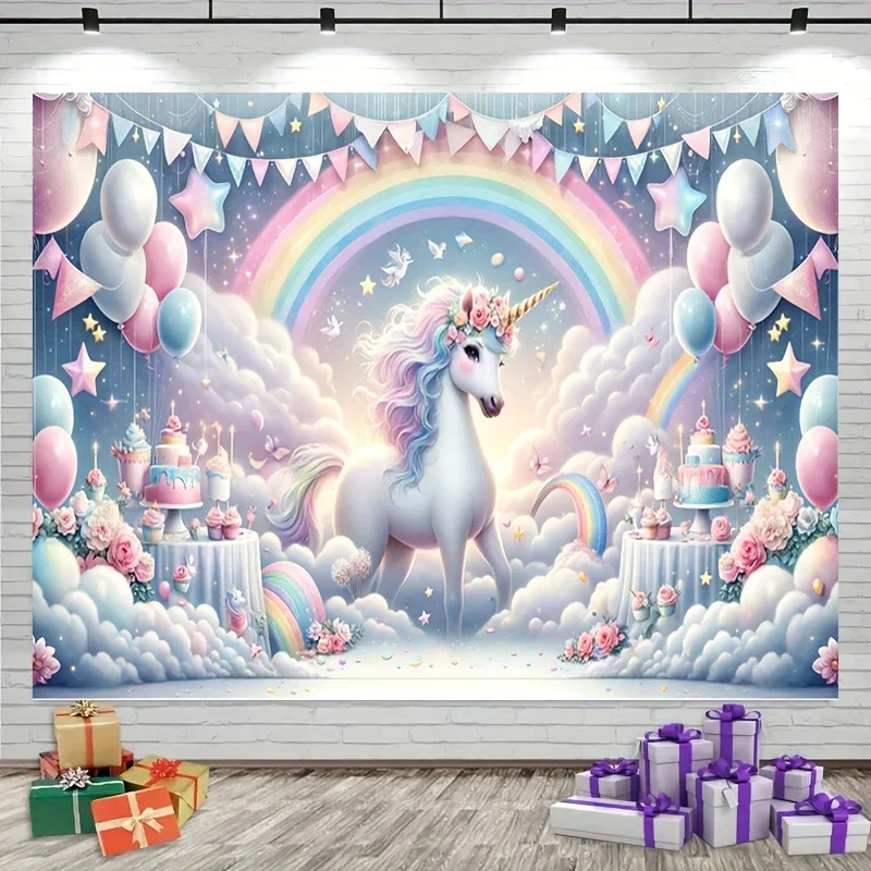 Unicorn themed birthday party banners used to decorate the walls of the party venue Birthday banners decorate photo studio props