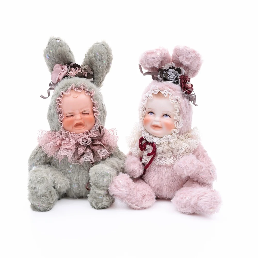 

Cloveray 8-inch Original Porcelain Doll Bunny Plush Doll Ceramic Face Body Plush High-quality Handmade Collectible Artwork Gift