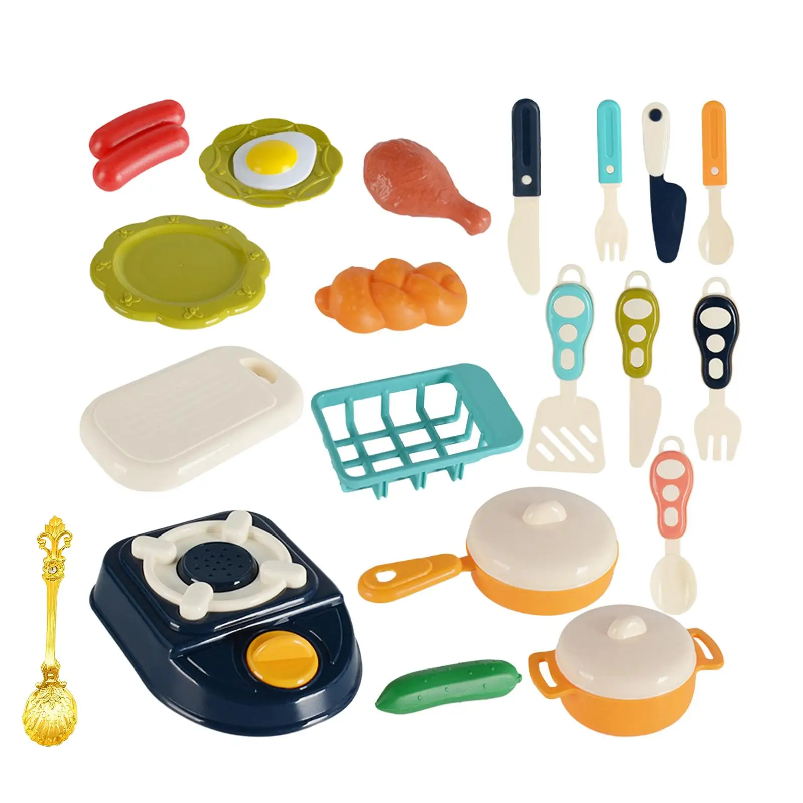 

23Pcs Kitchen Play Food Toy Pretend Play Set for Kids Utensils Cooking