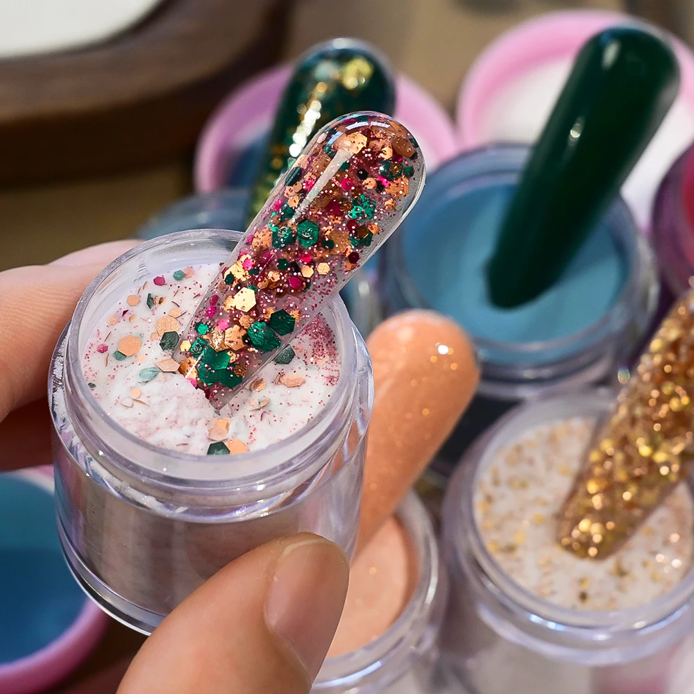 7 pot/set gemengde kleurrijke glitter zeshoek pailletten nagelpoeders sprankelend rood groen kerst acryl nagel extensions/carving stof