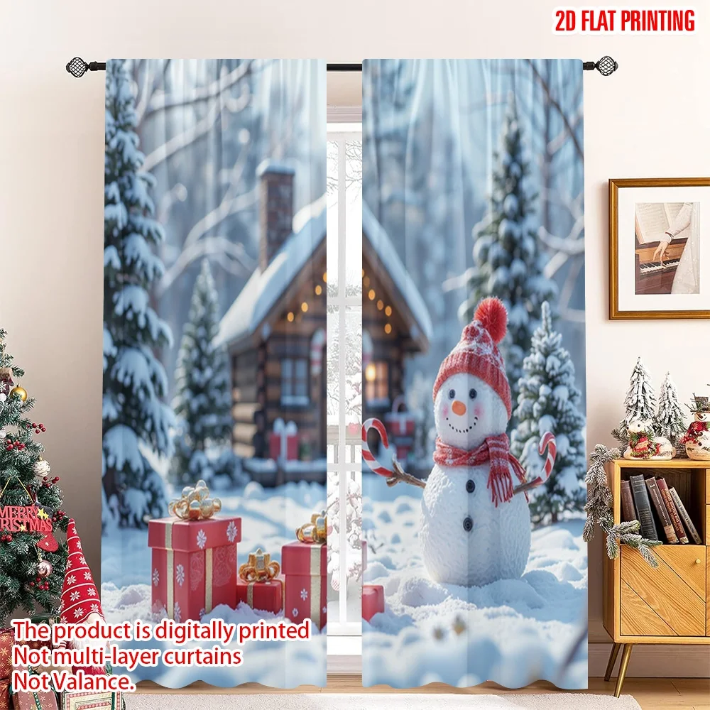 

2pcs 2D flat printing Merry Christmas Popular Window Curtains Christmas Snowman Forest Gifts Polyester Fabric Without