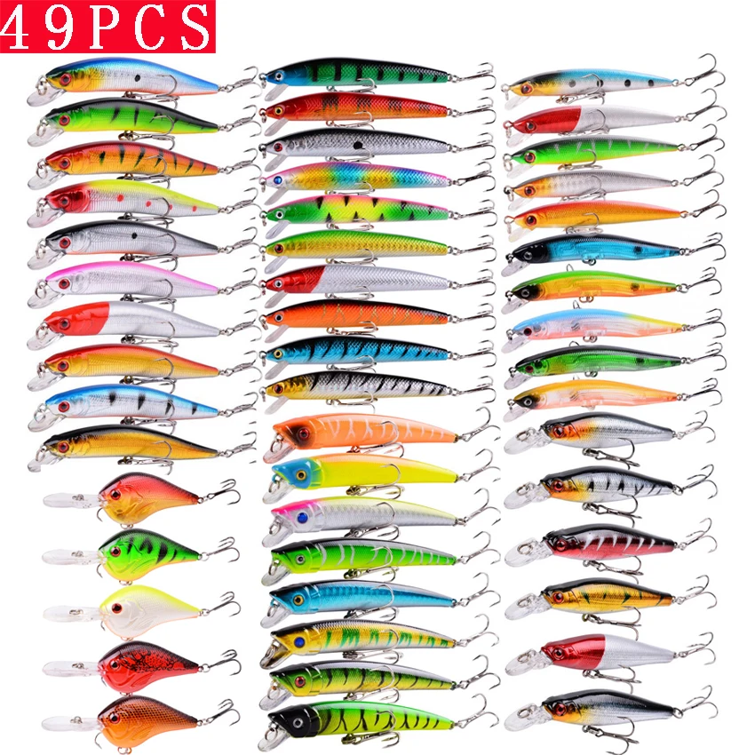 

49PCS Topwater Minnow Fishing Lures Kit: Catch More Fish With Artificial Tackle Crank Baits!