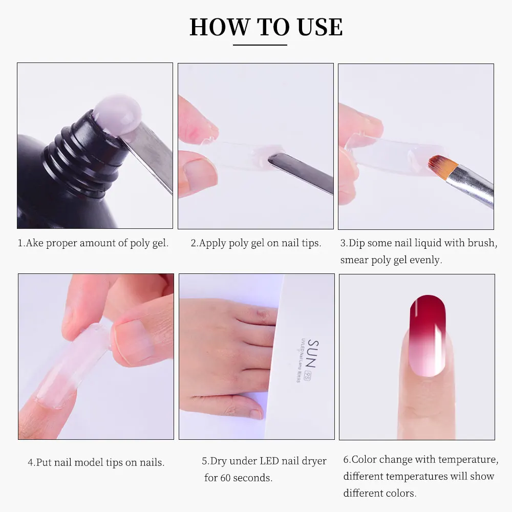 Gel semipermanente para uñas poligeles, lámpara Uv Led, Material de extensión de manicura, esmalte acrílico, temperatura