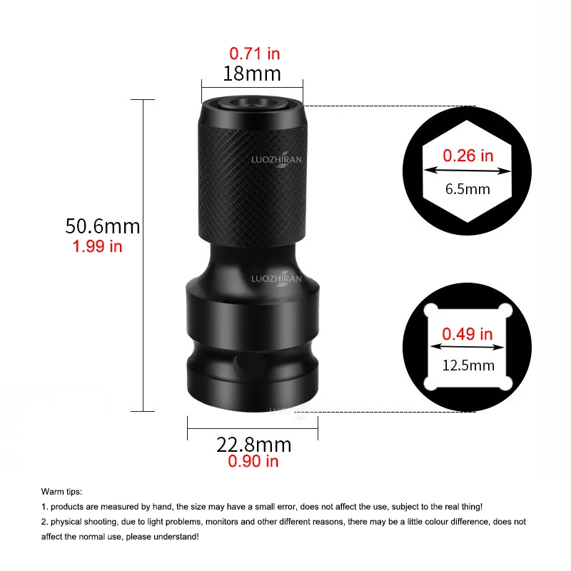 1/2 Stück Elektroschrauber-Umwandlungskopf 1/2″ (12,5 mm) Vierkant auf 1/4″ (6,35 mm) Sechskant-Adapter Bohrer-Klemme Elektrowerkzeug-Zubehör – Detail 9