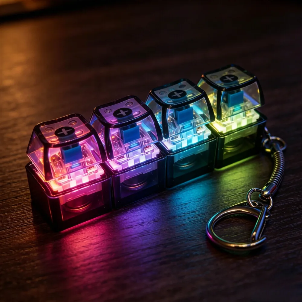 NIEUW LED-toetsenbord sleutelhanger Fidget Toys Crystal Clicker Zintuiglijk speelgoed voor stressverlichting Toetsenbord sleutelhanger Fidget Toy voor volwassenen Kinderen