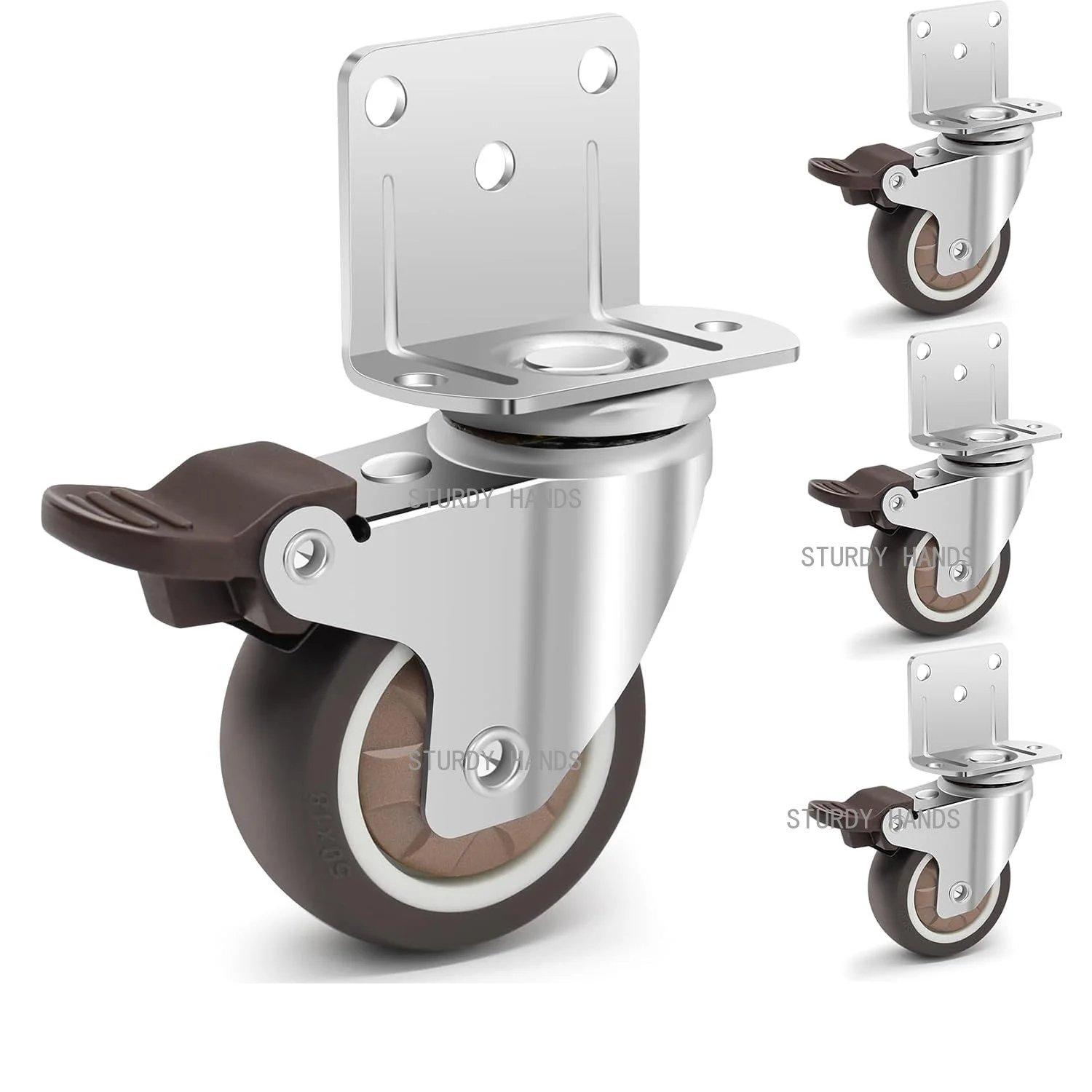 4PCS Silent Rubber Casters 360 Degree Swivel Castors with Brakes,  Locking Caster Wheels for Furniture, Crib, Table, Cabinet