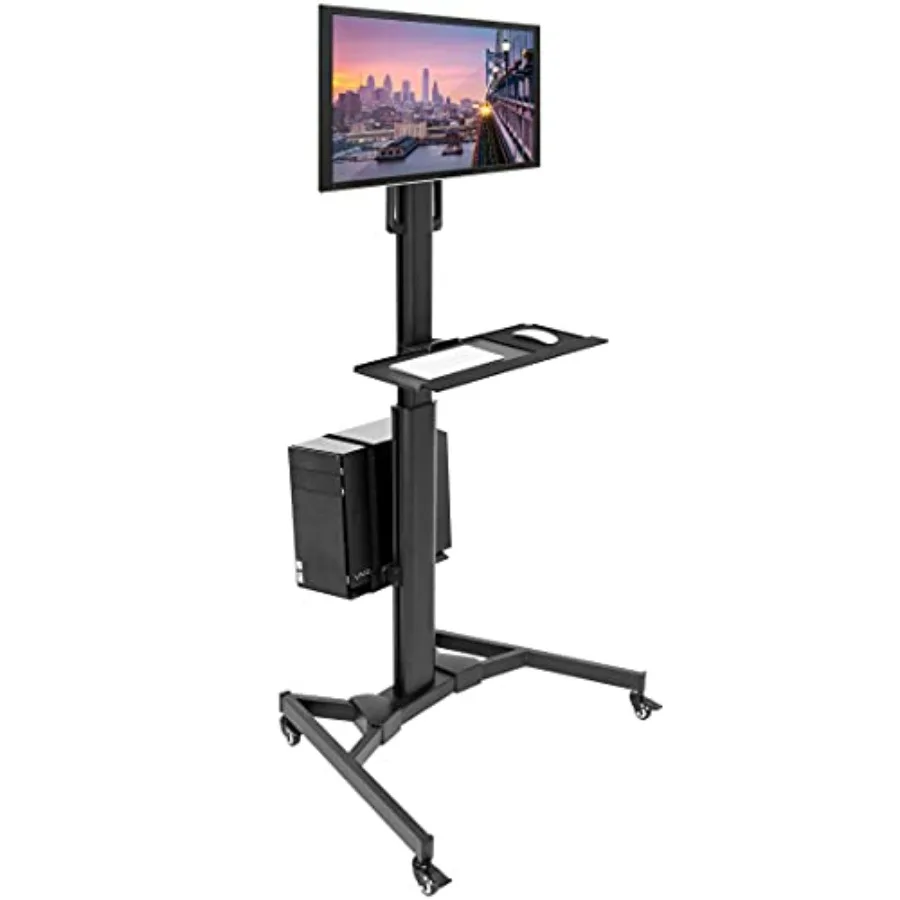 

Computer Cart Mobile Desk Workstation with Monitor Mount for Screen up to 32 Rolling Computer Desk PC Cart Keyboard Mouse Tray