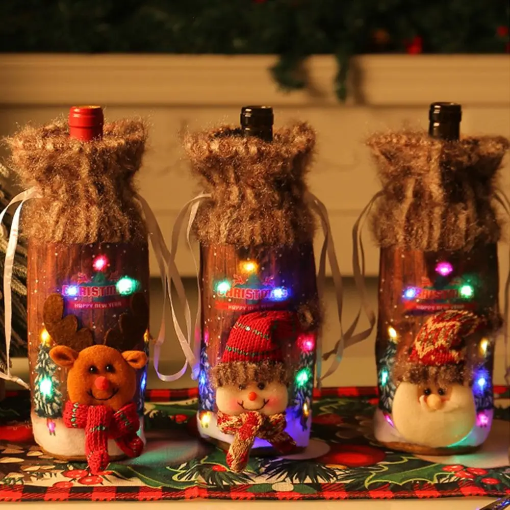 Reusable Christmas Wine Bottle Cover Flannelette Luminous Wine Bottle Pouch Exquisite Santa Claus Snowman Elk Champagne Wine Bag