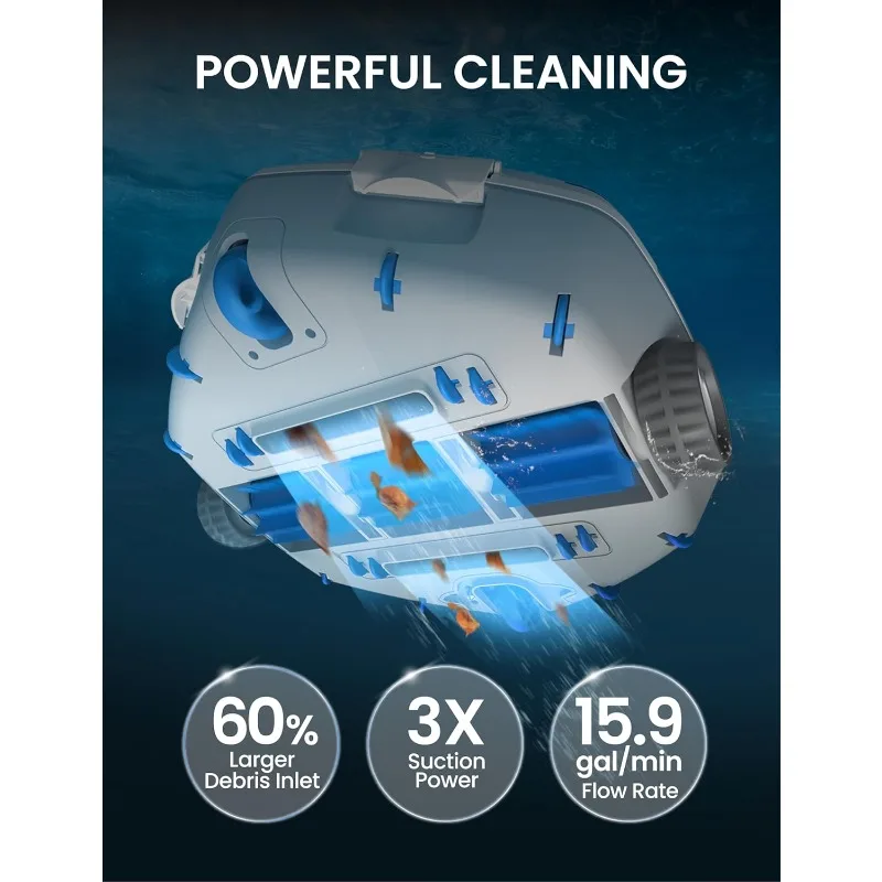 Cordless Robotic Pool Cleaner, Industry Leading 16GPM Suction Pool Vacuum, Oversized Debris Inlet, Smart Sensor, Auto Parking