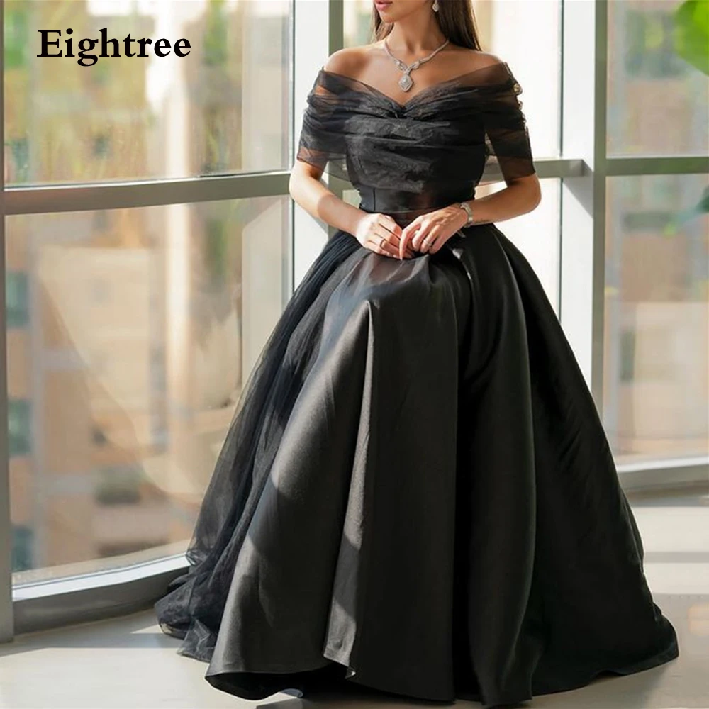 

Eightree Black Evening Dresses Dubai Arabic Vintage Off The Shoulder Stain Women Prom Gowns Robes De Soirée 2022 Formal Occasion