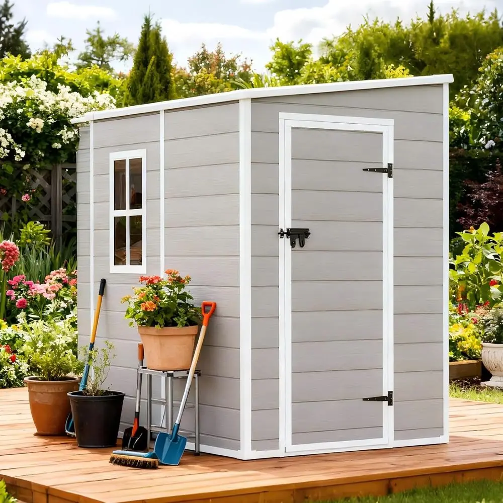 Gray 5x4 ft. Weatherproof Plastic Outdoor Storage Shed with Floor and Lockable Door, Ideal for Garden, Tools, and Patio Use