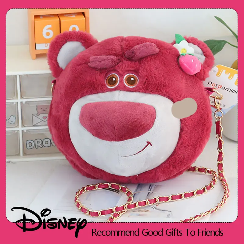 Disney Lotso Kawaii truskawkowy miś pluszowy zabawki kreskówka i urocza niedźwiedź lalka pluszowa torba Crossbody torba na ramię z łańcuchem prezent