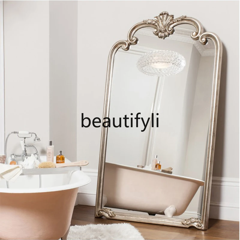 

French room background wall decoration wall hanging living room entrance mirror retro classic makeup mirror wall decoration