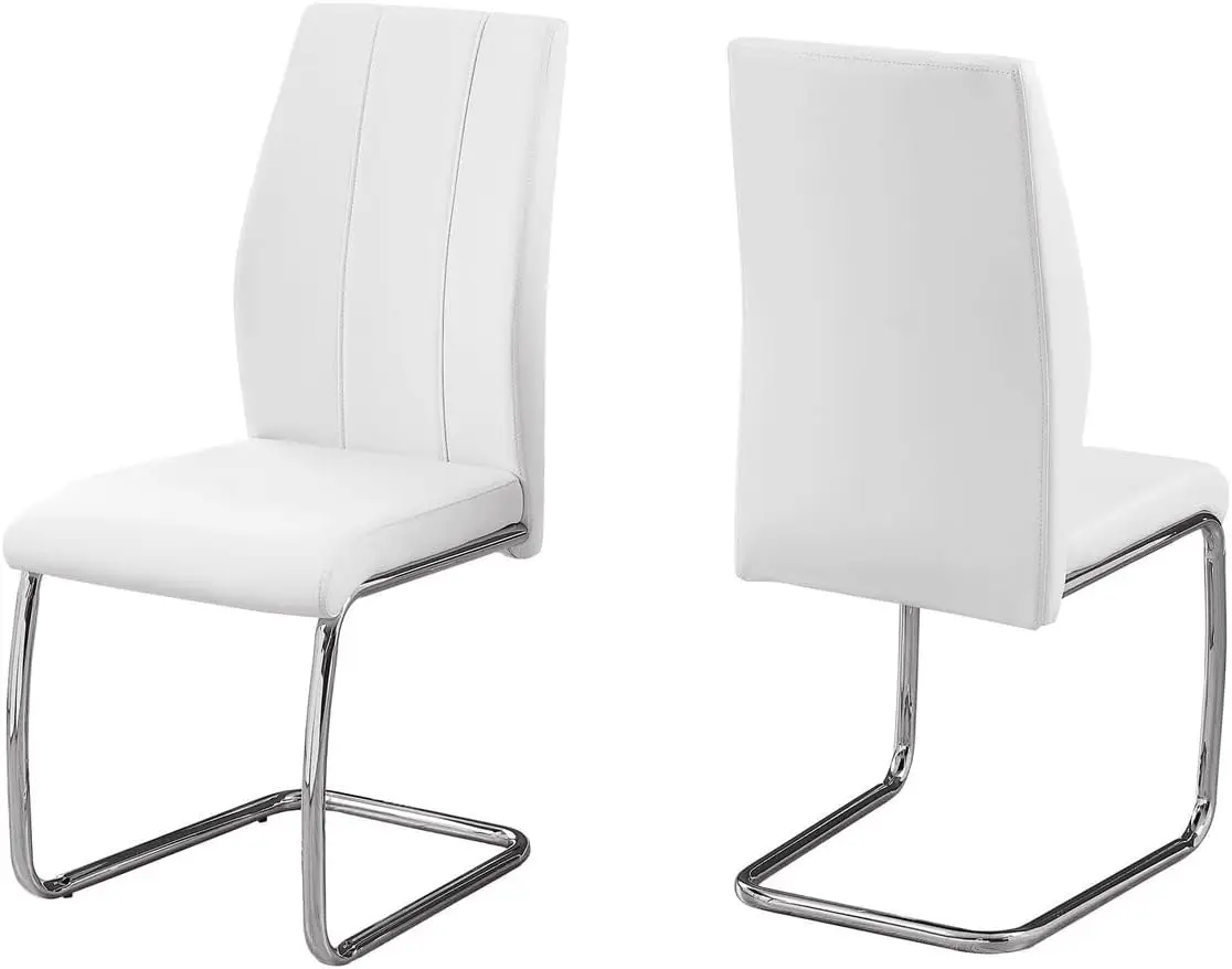 Monarcha specjalności 2-częściowy CHAIR-2PCS do jadalni/39 "H/biały wygląd skóry/chrom, 17.25" L x 20.25 "D x 38.75" H