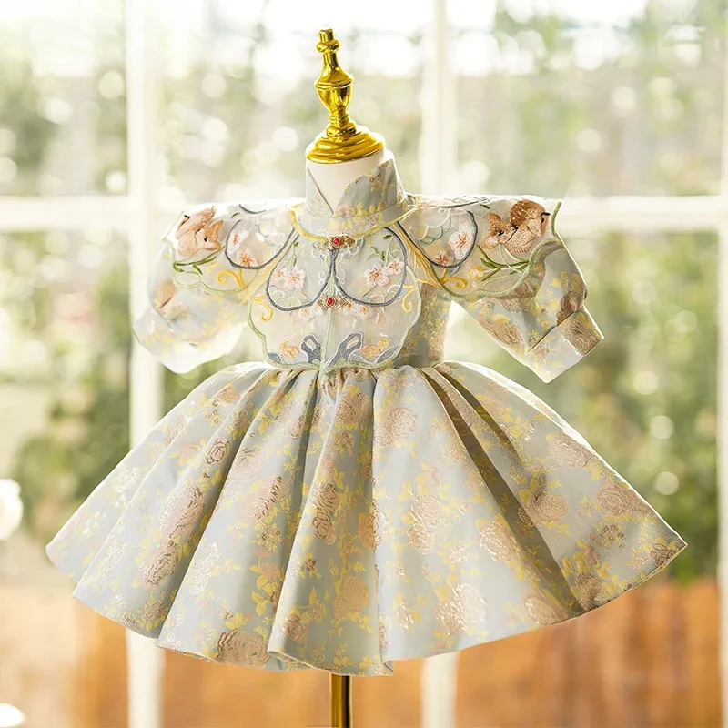 2024 One Year Old Chinese Style Dresses Baby's Week-grabbing Banquet Cheongsam Flower Girl Spring Matching Clothes