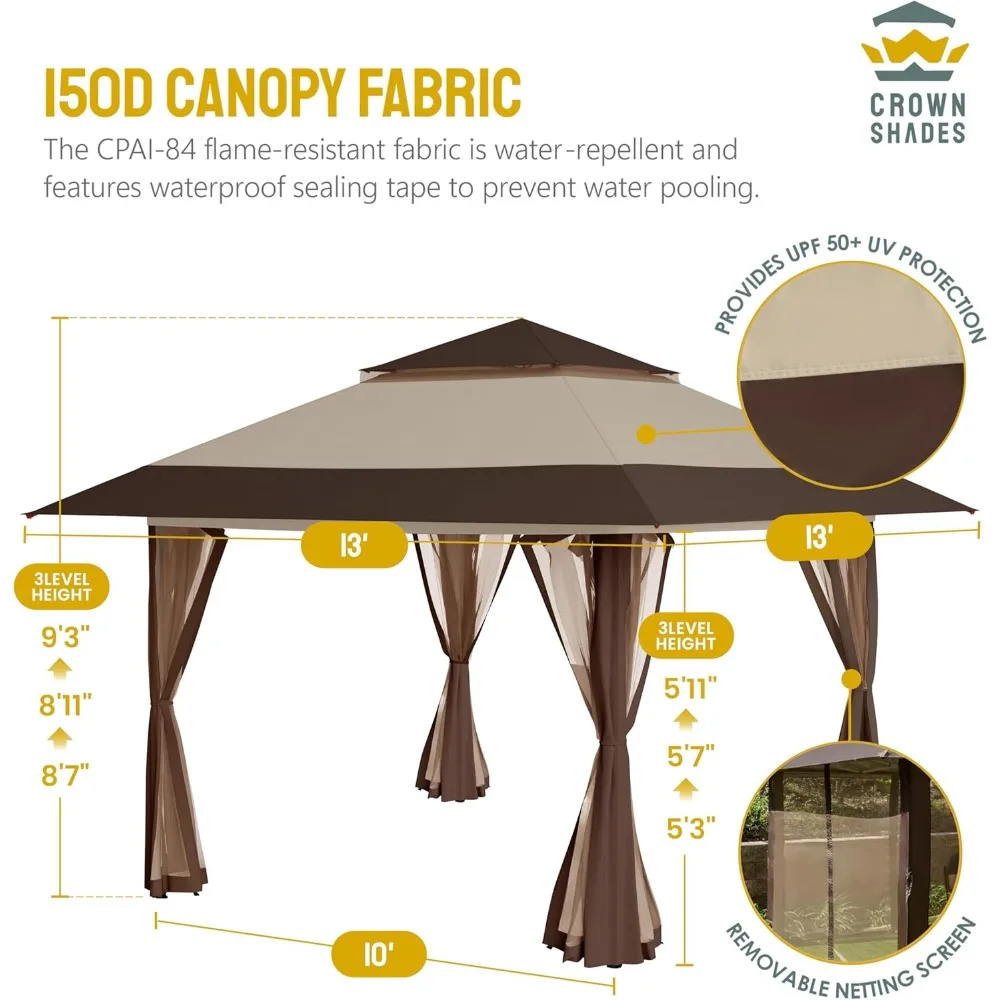 Gazebo pop-up 13x13, tenda a baldacchino, gazebo in liquidazione - Gazebo da esterno per mobili da giardino e da giardino - Tenda pop-up per carpa con