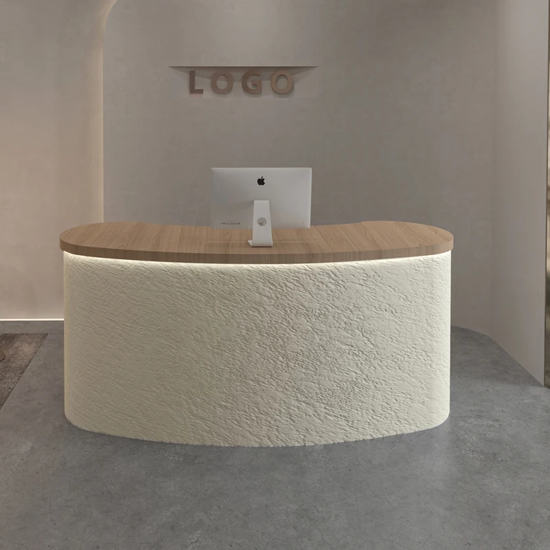 مكاتب استقبال مستديرة بنية فاخرة ديكور بوتيك ملابس مقوسة مكتب استقبال أبيض صغير Empfangs Theke أثاث المكاتب #5