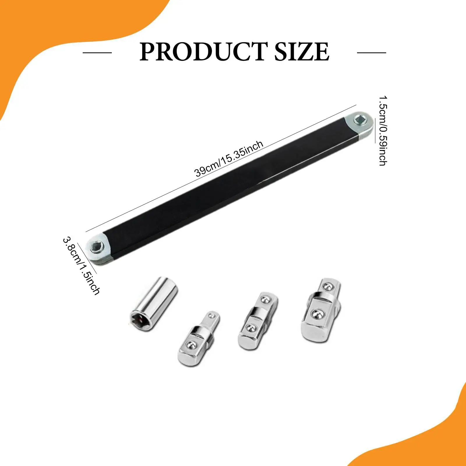Extension Wrench with Square Drive Adapter Rust Proof Workshop Ratchet Wrenches Set for Mechanic or DIY
