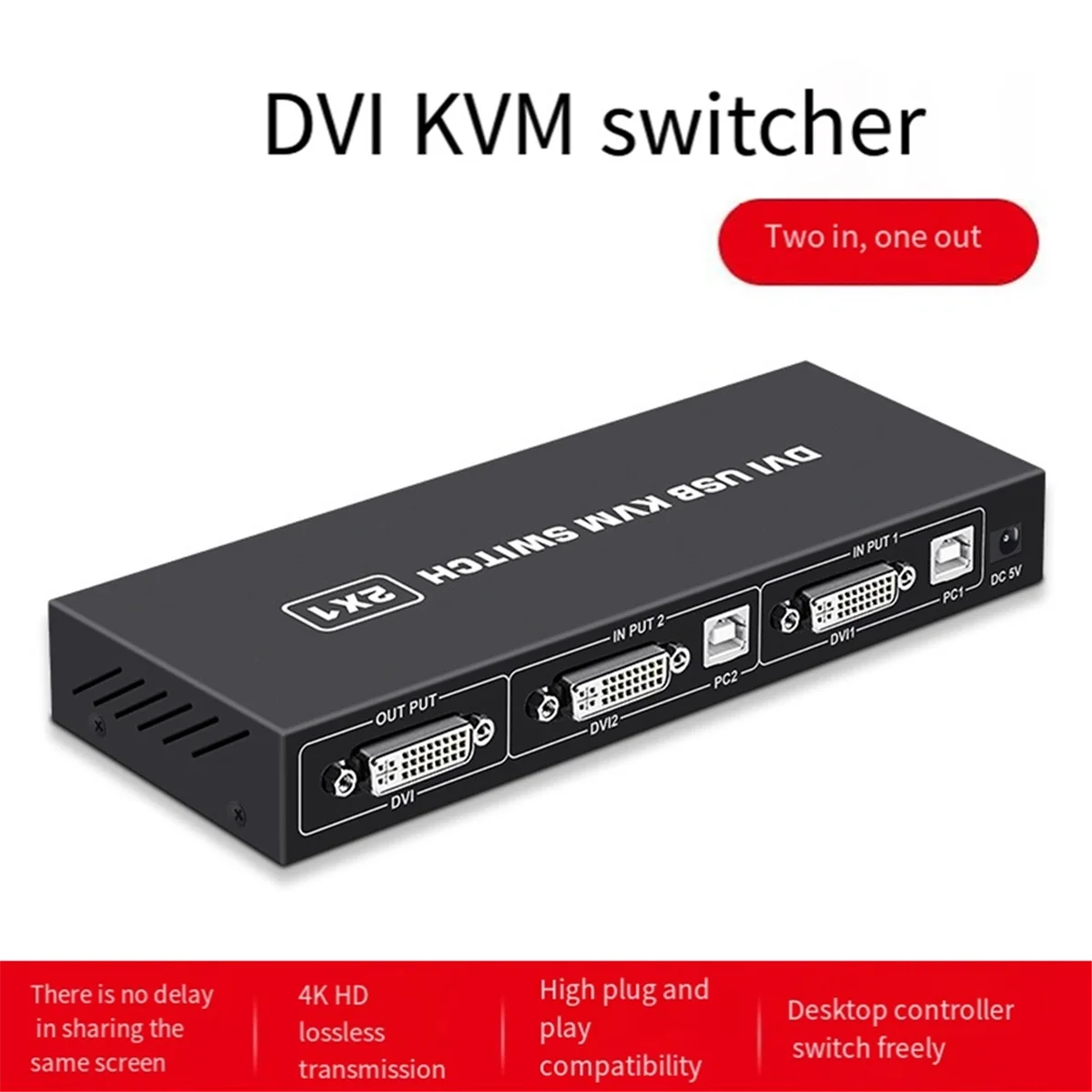 DVI KVM Switch 2-In-1 4K Two Computers Shared USB Keyboard Mouse Print Monitor Multi-Function Switching Screen