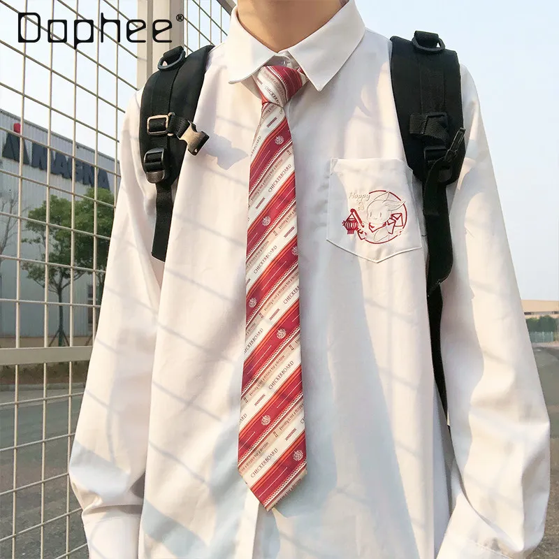 

Мужская свободная повседневная рубашка с отложным воротником и длинным рукавом, весна-осень, в стиле парной моды, с японской мультяшной вышивкой, в стиле JK