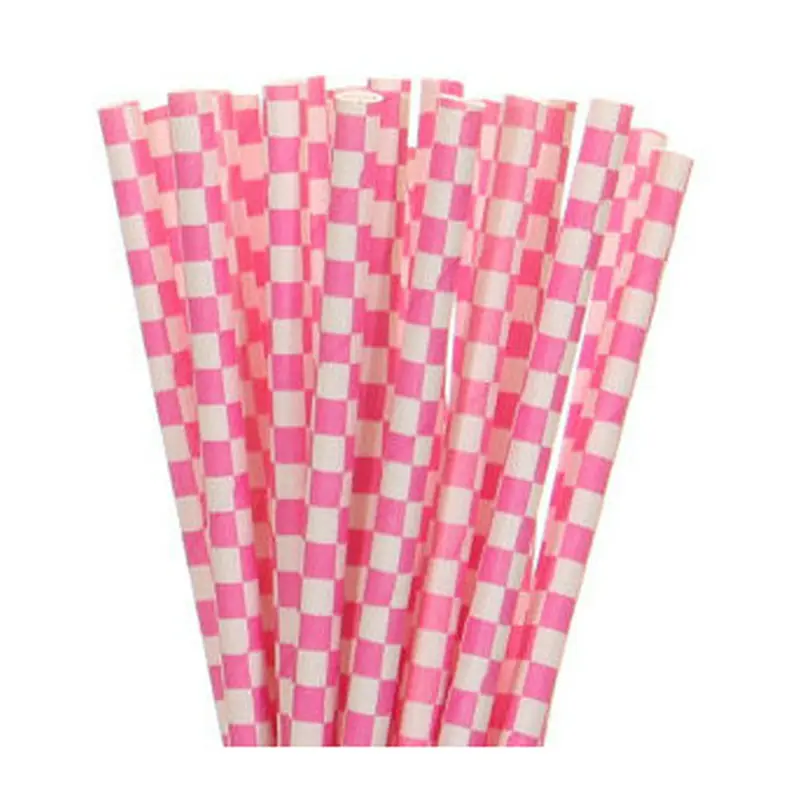 25pcs/lot Pink Paper Straws For Baby Shower Wedding Party Birthday Cupcake Flags Decoration Supplies Paper Drinking Straws