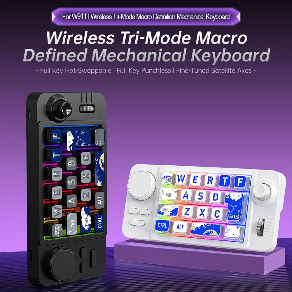 Mechanical Keyboard Three Mode RGB Macro Programming Hot-Swappable 22Keys Gaming Keyboard Volume Knob Joystick