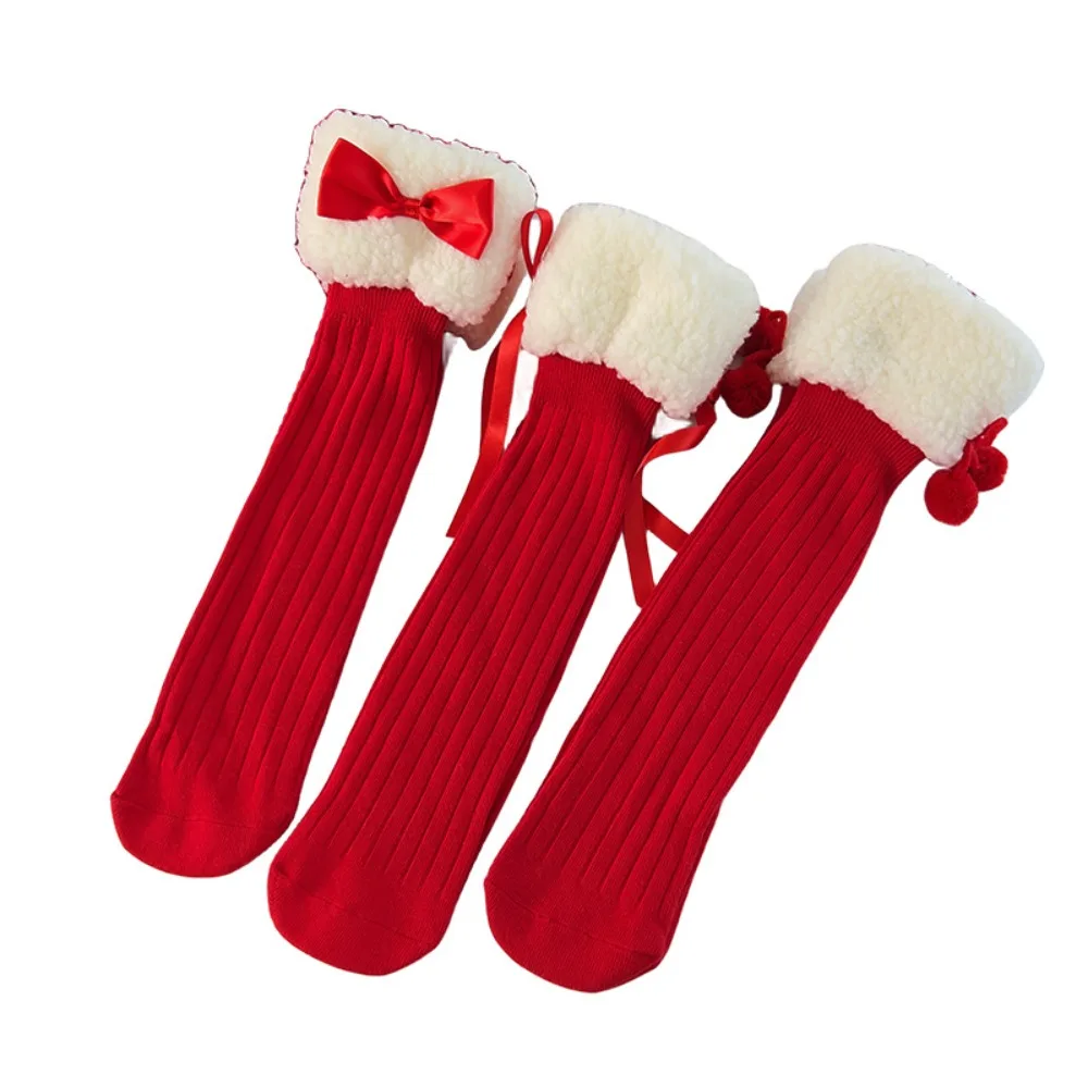 

Новые милые женские чулочно-носочные изделия, индивидуальные повседневные детские красные носки, весенне-осенне-зимние дышащие носки средней длины с бантом, рождественские носки