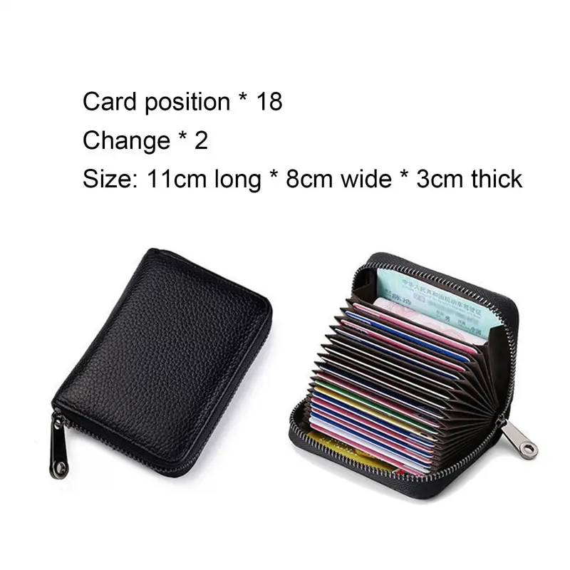 Men Business Card Holder Genuine Leather Credit Card Holder Women Zipper Pocket Unisex Card Case Zipper Coin Purse