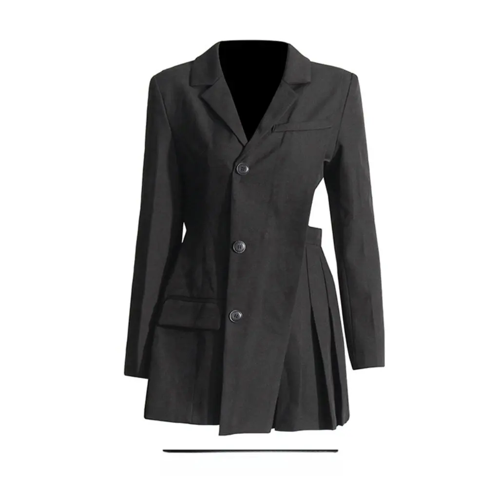 

French Style Elegant V Neck High-End Asymmetrical Cut out Splicing Design Suit Skirt New Women's Fashion Top