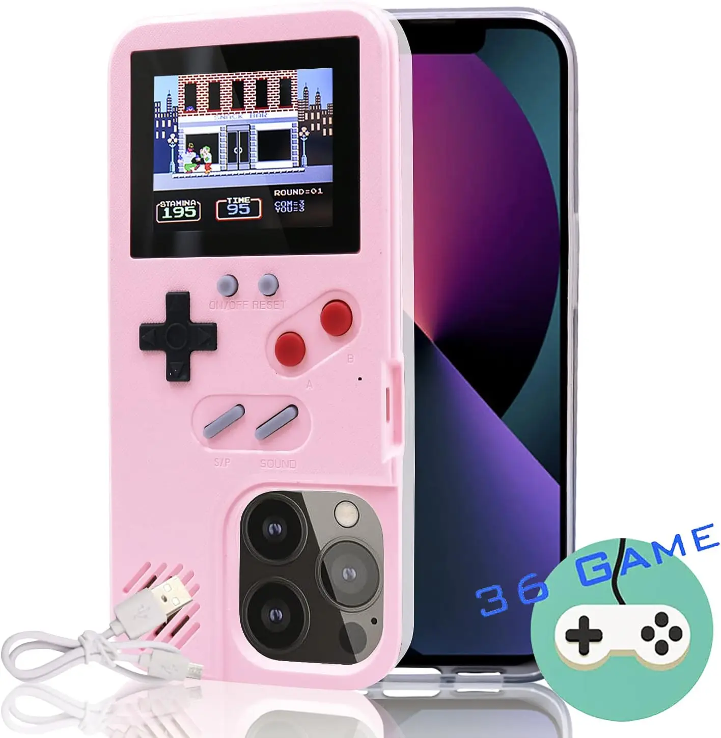 Gameboy Phone Case Game Console with 36 Classic Game Color Display Playable Video Games Phone Case for iPhone 13 12 11 14 ProMax