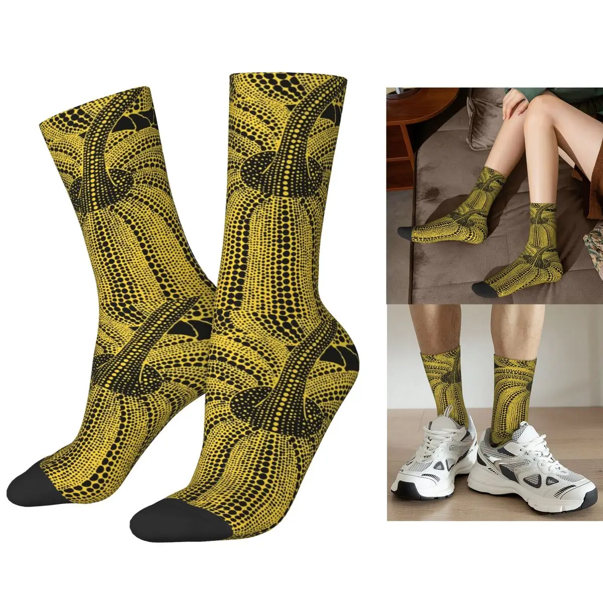 

Yayoi Kusama Pumkin Yellow Socks Harajuku Sweat Absorbing Stockings All Season Long Socks Accessories for Man's Woman's