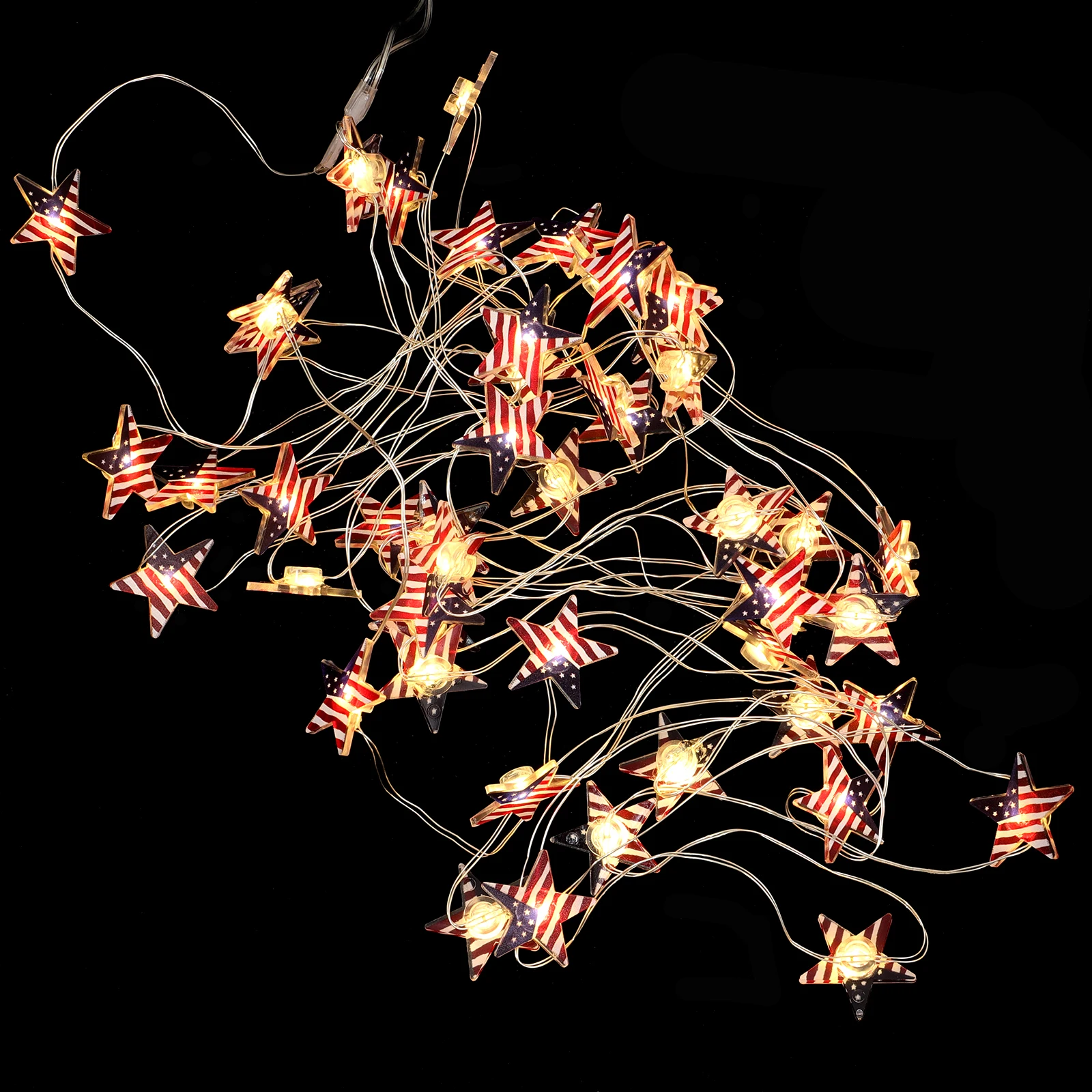 American Flag String Lights Plastic LED Decorative Party Independence Day Festive Atmosphere Safe Powered