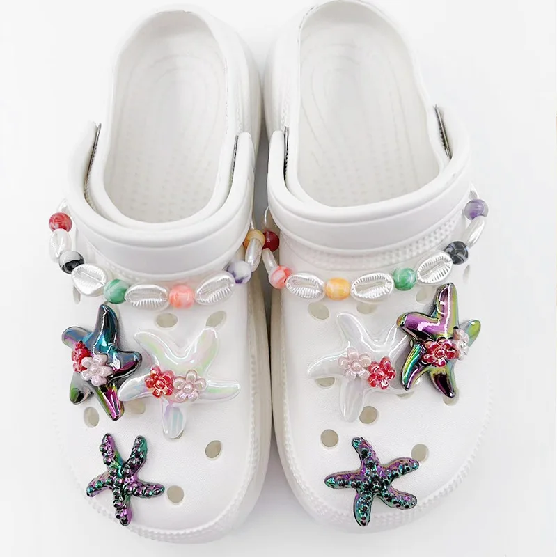 Whole Set DIY Shoe Charms for Sandals Cute Starfish Pearl Chain Garden Shoe Buckle Lovely All-match Shoe Accessories Fashion New