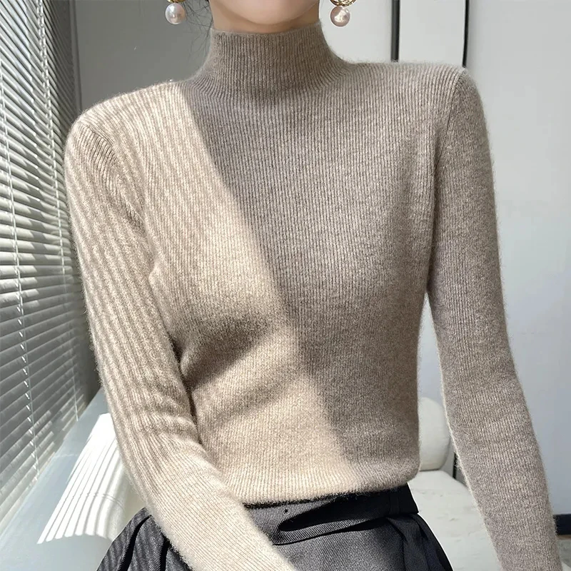 Zoki Autumn Winter Thick Knitted Sweater Women Fashion Korean Half Turtleneck Long Sleeve Sweater Harajuku All Match Warm Jumper