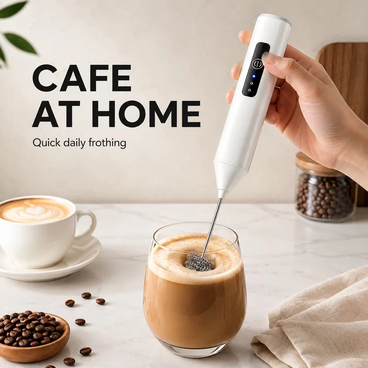 Automatic Stainless Steel Handheld Whisk Mini Portable Blender with 3 Speed Adjustable USB Rechargeable Milk Frother for Kitchen
