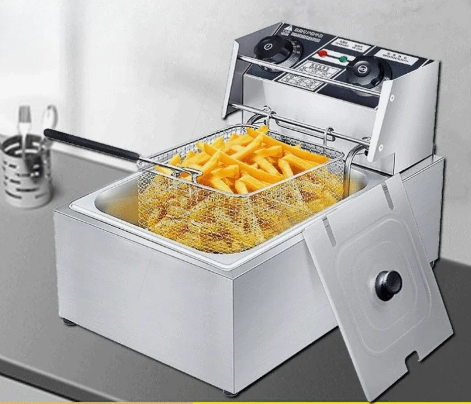 Friteuse électrique commerciale en acier inoxydable, poêle à usage unique, sans fumée, pâte jetable, frites, 220V, 10l