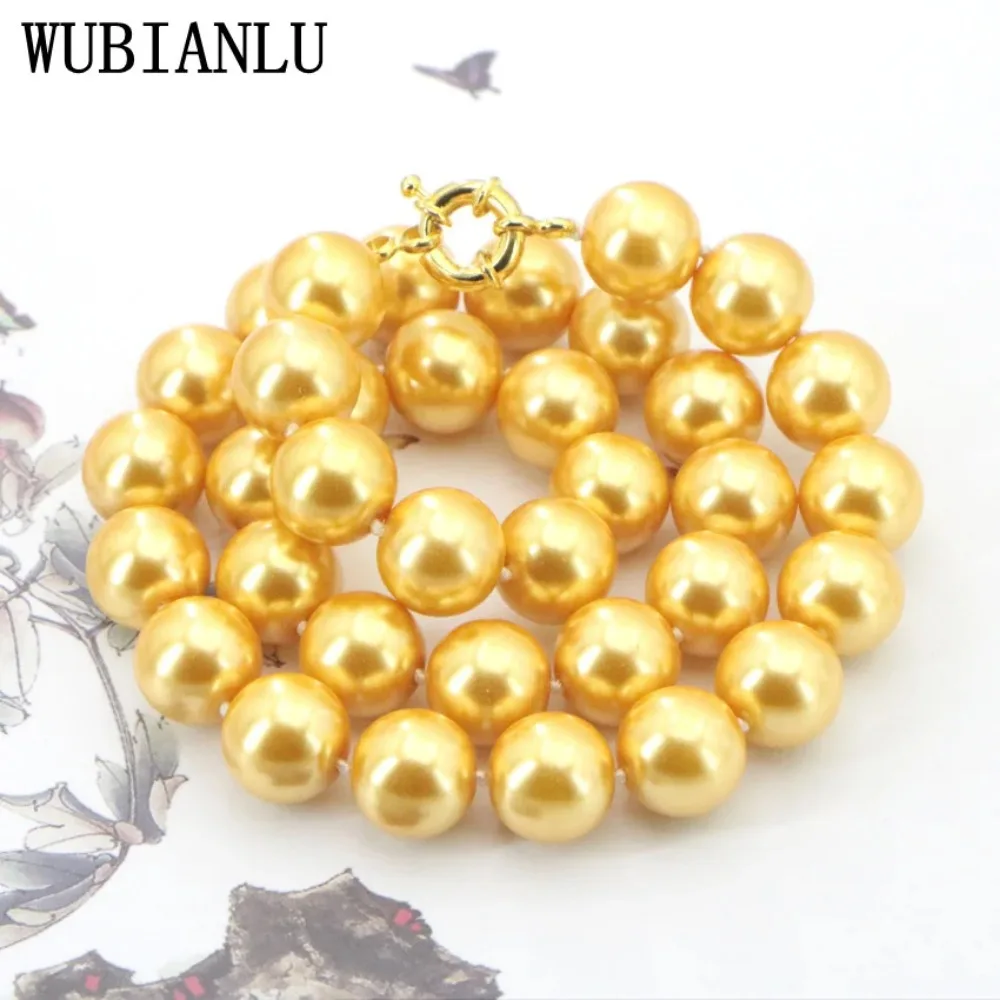 Wholesale 14mm Golden South Sea Shell Pearl Necklace Fashion Woman Girl Gift Christmas Wedding 18\