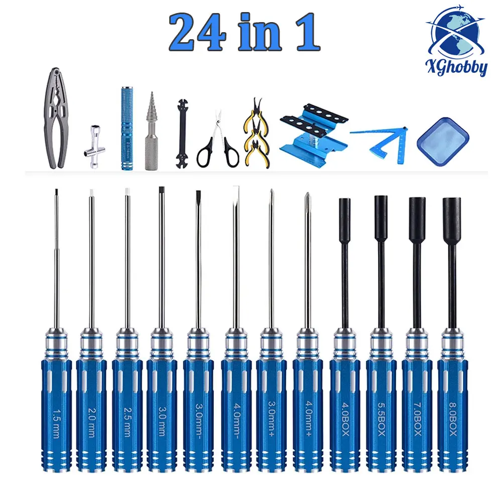 

24 in 1 RC Hex Screwdriver Tool Kit Hex Nut Driver Phillips Screwdriver Allen Wrench for Rc Car Drone Boat Quadcopter Helicopter