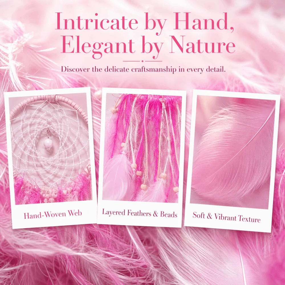 Pink Feathers Dreamcatcher Pendant 4.33x13.78in Hanging Design Feather Dreamcatcher Handmade Craft Wall Hanging Dreamcatcher