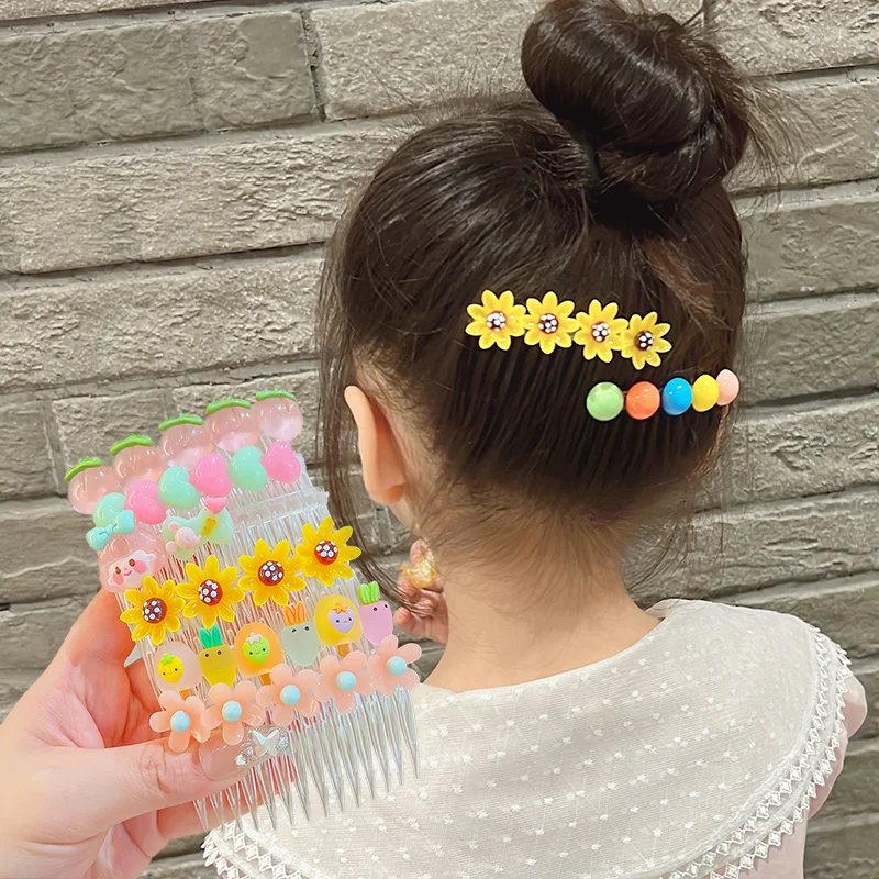 3 Pcs/Set Children Cute Acrylic Flower Bow Fruit Hair Comb Arrange The Broken Hair Artifact Girls Hairpins Kid Hair Accressories