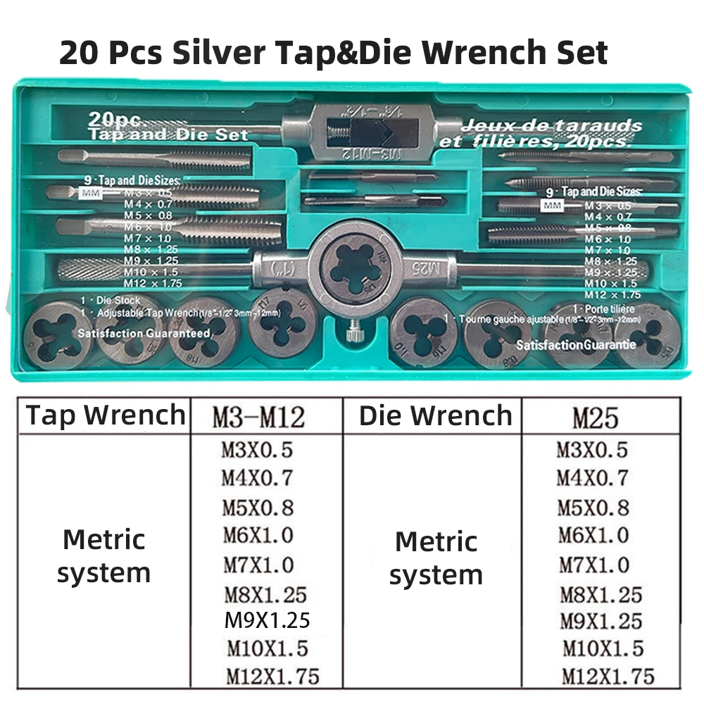 40/20 In 1 Tap And Die Set M3-M12 Male Thread Screw Threading Tool Kit Alloy Steel Female Mechanical Professional Tools Machine