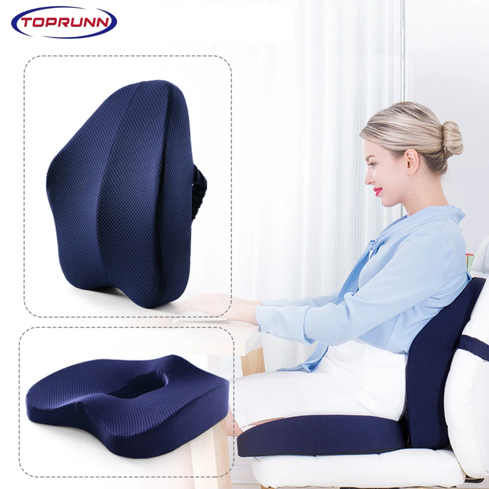 Memory Foam Seat Cushion Orthopedic Pillow Coccyx Office Chair Cushion Support Waist Back Pillow Car Seat Hip Massage Pad Sets