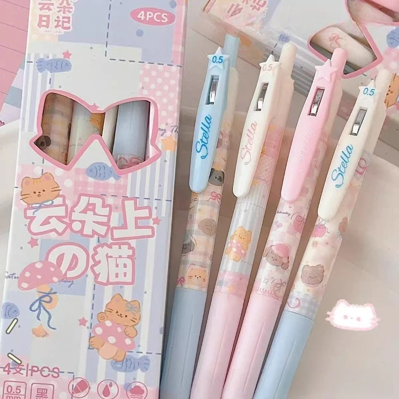 

Канцелярские товары для офиса и школы: Гелевая ручка-автомат Kawaii с милым дизайном в виде облака и котенка, быстросохнущая, с гладким письмом, для студентов