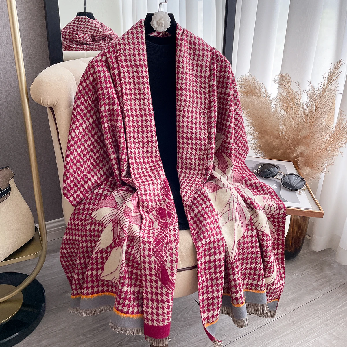 2024 Luxury Brand Two-Sided Jacquard Scarf pashmina Cashmere Soft Warm Fringe Pashmina Shawl Winter Coldproof Windproof Blanket