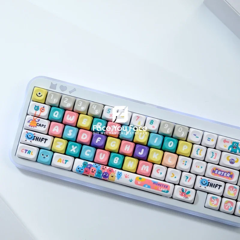 Imagem -02 - Teclas Conjunto Tampa Chave Monstro Pbt Moa Perfil Duplo Tiro Teclado Mecânico de Sublimação Térmica para Personalização 129