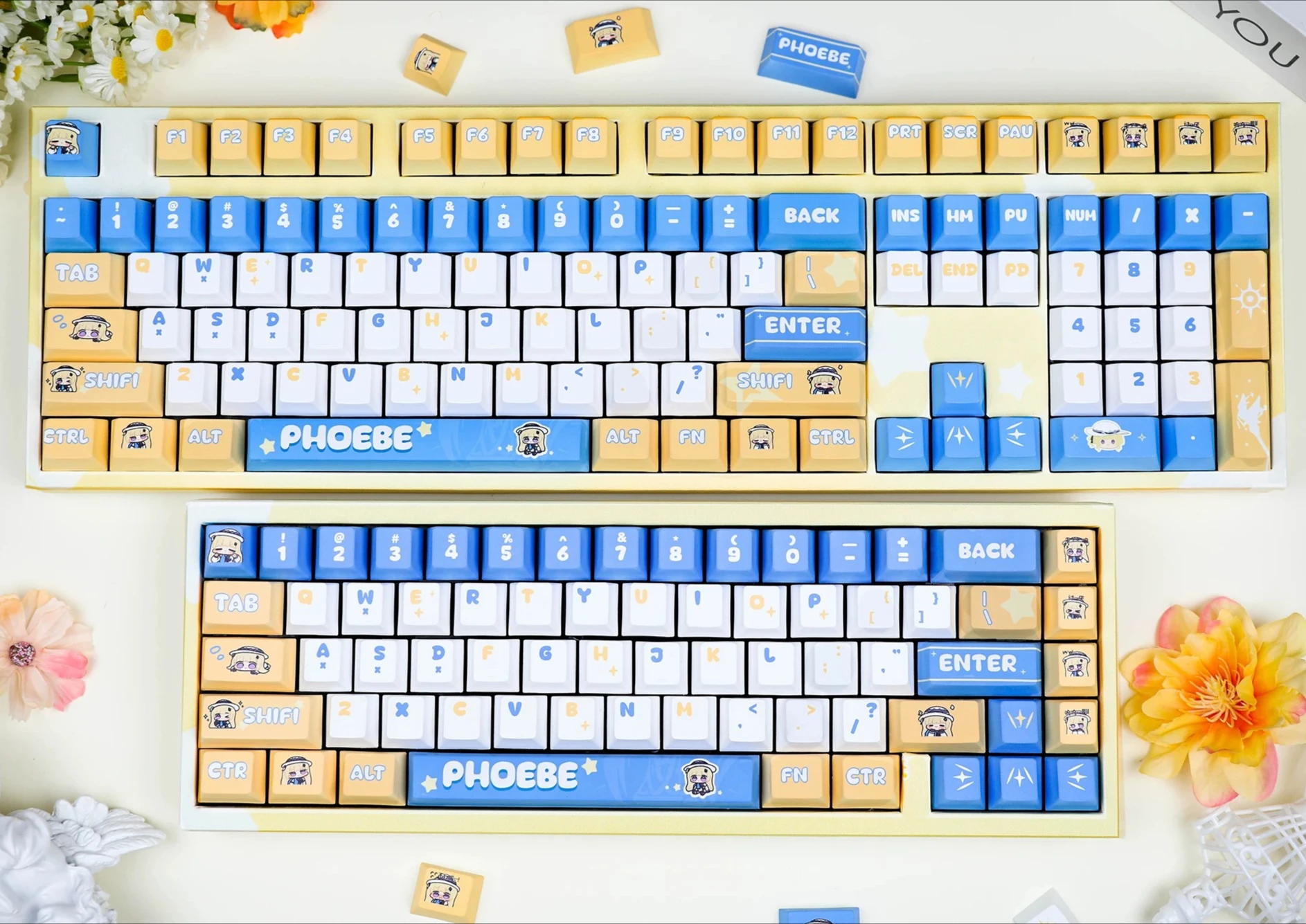 Phoebe 128 PBT Keycaps Wuthering Waves DYE Sublimation Key Cover Cherry Cross MX Switch Key Caps for Mechanical Keyboard Gift
